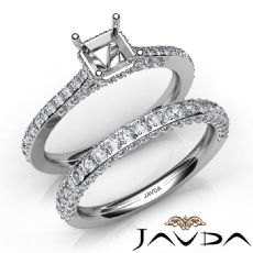 Pave Diamond Engagement Ring Asscher Semi Mount Bridal Set 14K White Gold 1.65Ct
