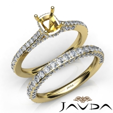 Pave Diamond Engagement Ring Cushion Semi Mount Bridal Set 14k Gold Yellow  (1.65Ct. tw.)