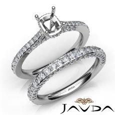 Pave Diamond Engagement Ring Cushion Semi Mount Bridal Set 14K White Gold 1.65Ct
