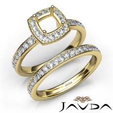 Cushion Halo Diamond Semi Mount Engagement Ring Bridal Set 14k Gold Yellow  (0.95Ct. tw.)