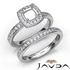 Cushion Halo Diamond Semi Mount Engagement Ring Bridal Set 14K White Gold 0.95Ct