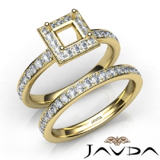 Princess Halo Diamond SemiMount Engagement Ring Bridal Set 14k Gold Yellow  (0.95Ct. tw.)