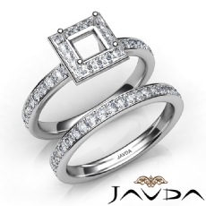 Princess Halo Diamond SemiMount Engagement Ring Bridal Set 14K White Gold 0.95Ct