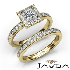 Petite Pave Halo Bridal Set diamond  14k Gold Yellow