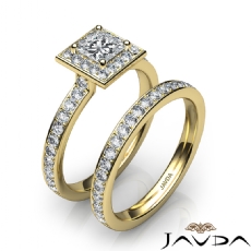 Petite Pave Halo Bridal Set diamond  14k Gold Yellow
