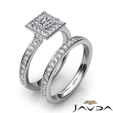 Petite Pave Halo Bridal Set diamond Ring 18k Gold White
