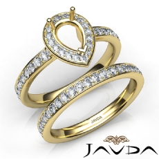 Pear Halo Diamond Semi Mount Engagement Ring Bridal Set 14k Gold Yellow  (0.95Ct. tw.)
