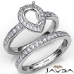 Pear Halo Diamond Semi Mount Engagement Ring Bridal Set 14K White Gold 0.95Ct