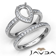 Pear Halo Diamond Semi Mount Engagement Ring Bridal Set 14K White Gold 0.95Ct