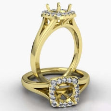 Round Diamond Engagement Semi Mount 14k Gold Yellow Halo Pave Setting Ring  (0.2Ct. tw.)