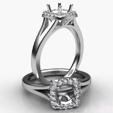 Round Diamond Engagement Semi Mount 14K White Gold Halo Pave Setting Ring 0.20Ct