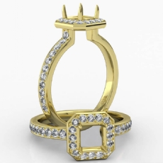 Diamond Engagement Halo Pave Setting Asscher Semi Mount Ring 14k Gold Yellow  (0.45Ct. tw.)