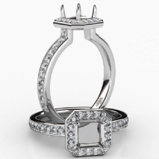 Diamond Engagement Halo Pave Setting Asscher Semi Mount Ring 14K W Gold 0.45Ct