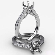 Channel Setting Diamond Engagement Round Semi Mount Ring 14K White Gold 0.30Ct