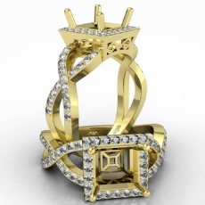 Diamond Engagement Princess Semi Mount Ring Split-Curve Shank 14k Gold Yellow  (0.68Ct. tw.)