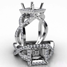 Diamond Engagement Princess Semi Mount Ring Split-Curve Shank 14K W Gold 0.68Ct