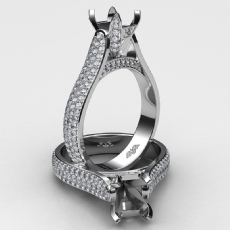 Halo Pave Setting Diamond Engagement Oval Semi Mount Ring 14K White Gold 1.45Ct