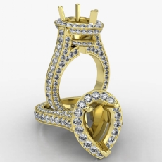Pear Semi Mount Halo Pave Setting Diamond Engagement Ring 14k Gold Yellow  (2.1Ct. tw.)