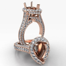 Pear Semi Mount Halo Pave Setting Diamond Engagement Ring 14k Rose Gold  (2.1Ct. tw.)