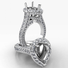 Pear Semi Mount Halo Pave Setting Diamond Engagement Ring 14k White Gold 2.1Ct