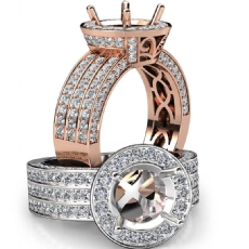 Halo Setting 3 Row Diamond Engagement Round SemiMount Ring 14k Rose Gold  (1.35Ct. tw.)
