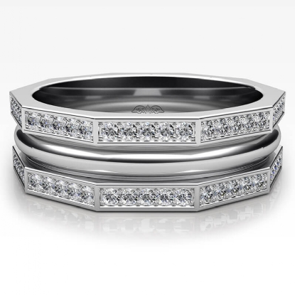 Hexagonal Style Round Diamond Eternity Mens Wedding Band 14k White Gold ...