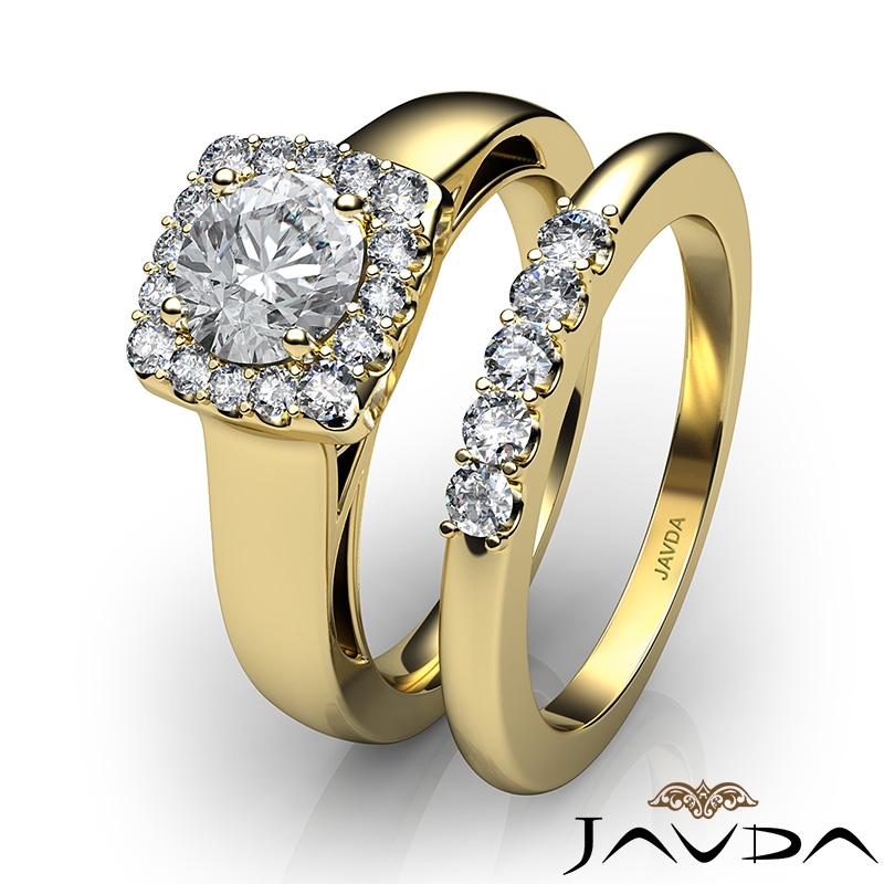 Halo Filigree Bridal Set Pave diamond  18k Gold Yellow