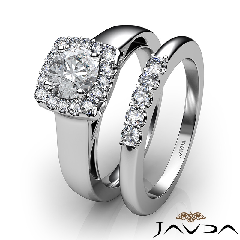 Halo Filigree Bridal Set Pave diamond Ring 14k Gold White