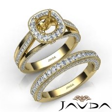 Pave Diamond Engagement Ring Bridal Sets 14k Gold Yellow Round Semi Mount  (1.7Ct. tw.)