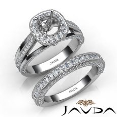 Pave Diamond Engagement Ring Bridal Sets 14K White Gold Round Semi Mount 1.70Ct.