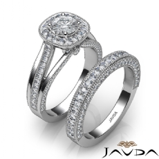 Milgrain Bridal Set Halo Pave diamond Ring 18k Gold White