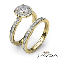 Halo Micropave Bridal Set diamond Ring 18k Gold Yellow