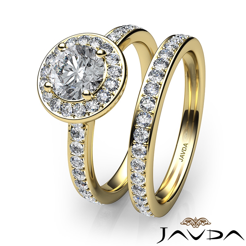 Halo Micropave Bridal Set diamond Ring 14k Gold Yellow