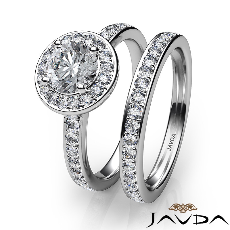 Halo Micropave Bridal Set diamond Ring 14k Gold White
