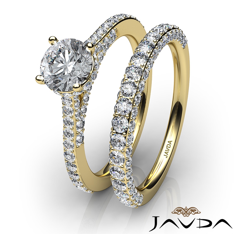 Halo Bridge Accent Bridal Set diamond Ring 14k Gold Yellow