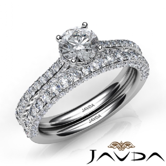 Pave Diamond Engagement Ring Round Semi Mount Bridal Set Platinum 1.65Ct