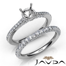 Pave Diamond Engagement Ring Round Semi Mount Bridal Set 14K White Gold 1.65Ct.