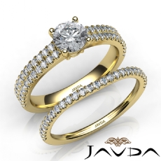 2 Row French Pave Bridal Set diamond Ring 18k Gold Yellow