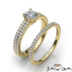 2 Row French Pave Bridal Set diamond Ring 18k Gold Yellow