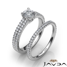 2 Row French Pave Bridal Set diamond Ring 14k Gold White