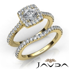 Halo U Prong Bridal Set diamond Ring 14k Gold Yellow