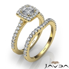 Halo U Prong Bridal Set diamond Ring 18k Gold Yellow