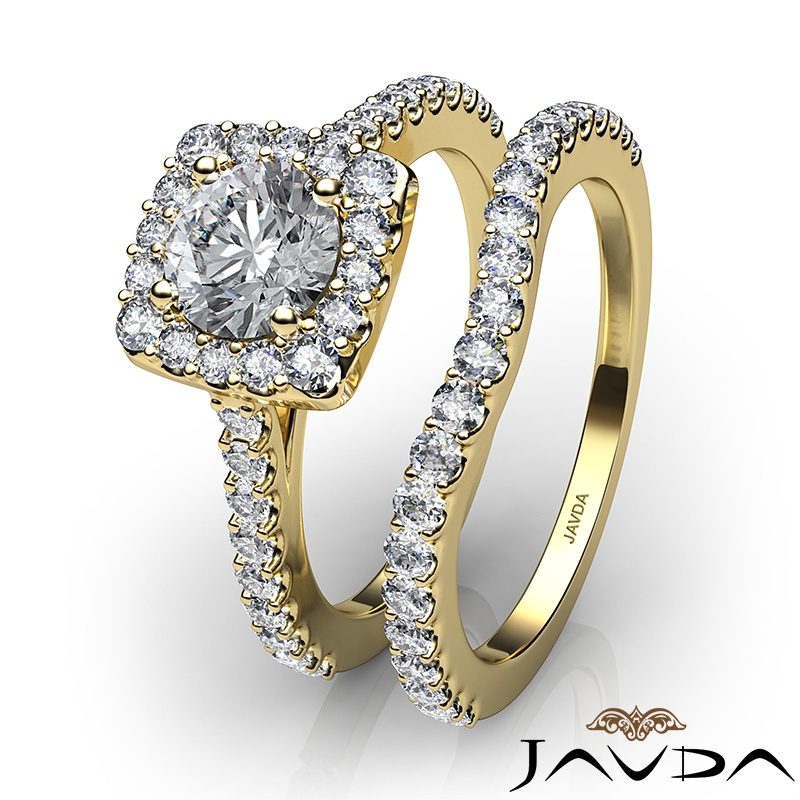 Halo U Prong Bridal Set diamond Ring 18k Gold Yellow