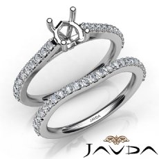 Round Cut Diamond Semi Mount Engagement Ring Bridal Set 14K White Gold 0.80Ct.