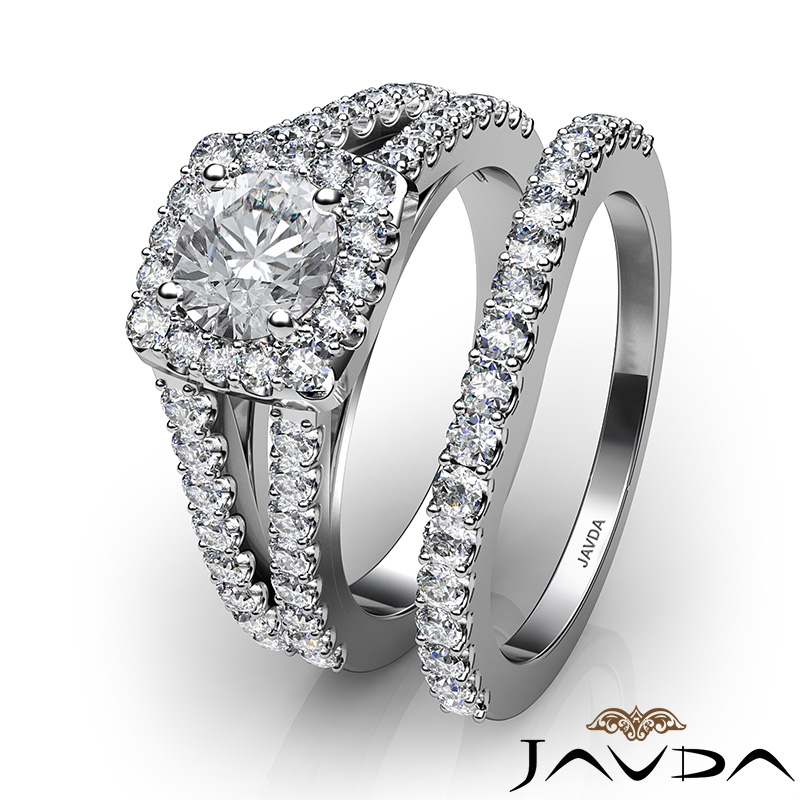 Charming Halo Bridal Set diamond Ring 14k Gold White