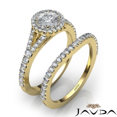 Floating Halo Pave Bridal Set diamond Ring 14k Gold Yellow