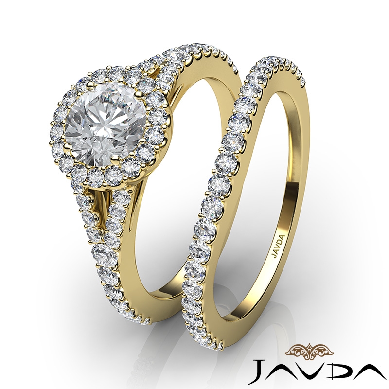 Floating Halo Pave Bridal Set diamond Ring 14k Gold Yellow