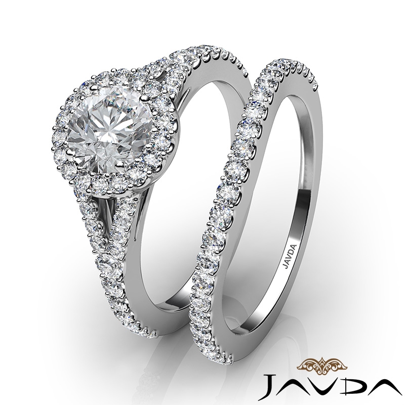 Floating Halo Pave Bridal Set diamond Ring 14k Gold White