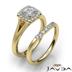Halo Side Stone Bridal Set diamond Ring 14k Gold Yellow