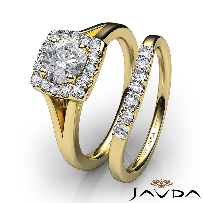 Halo Side Stone Bridal Set diamond Ring 14k Gold Yellow